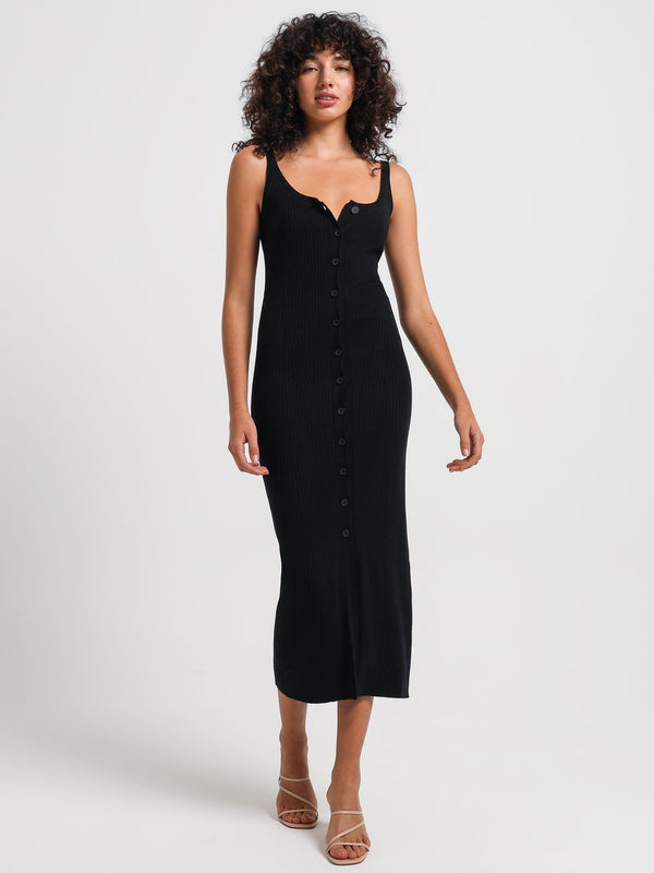 Wallace Satin Halter Dress in Black