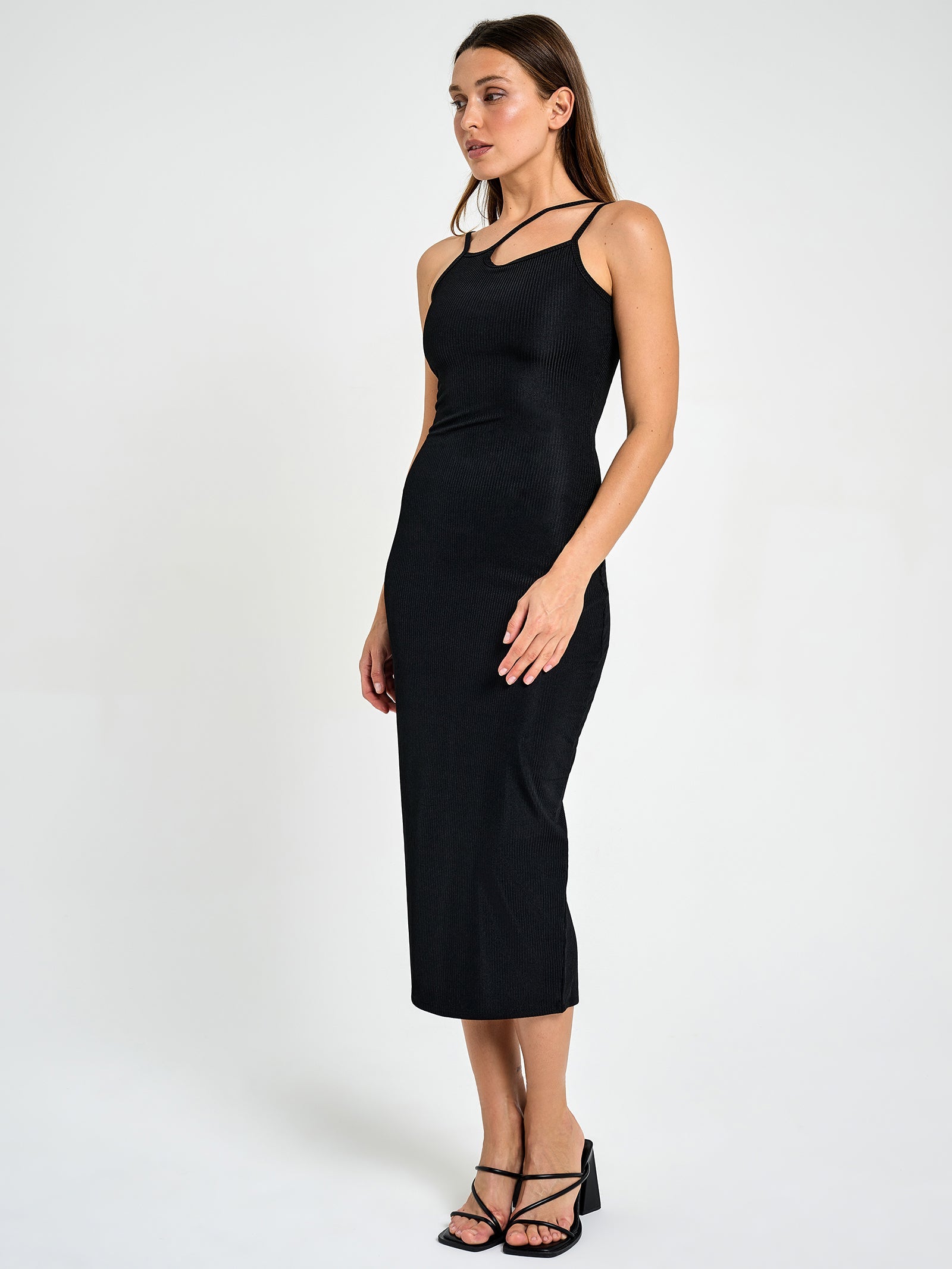 Wallace Satin Halter Dress in Black