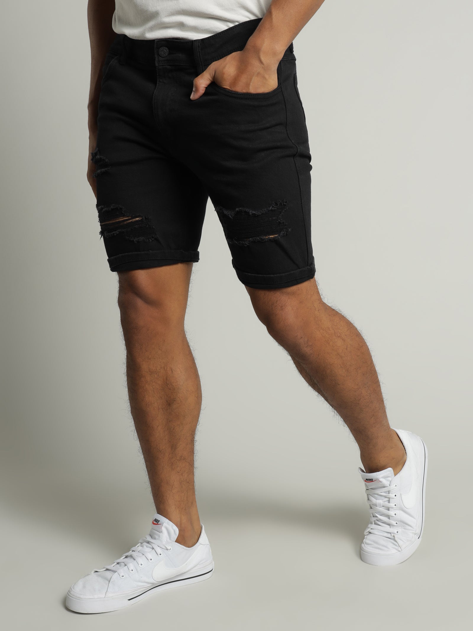 black skinny jean shorts