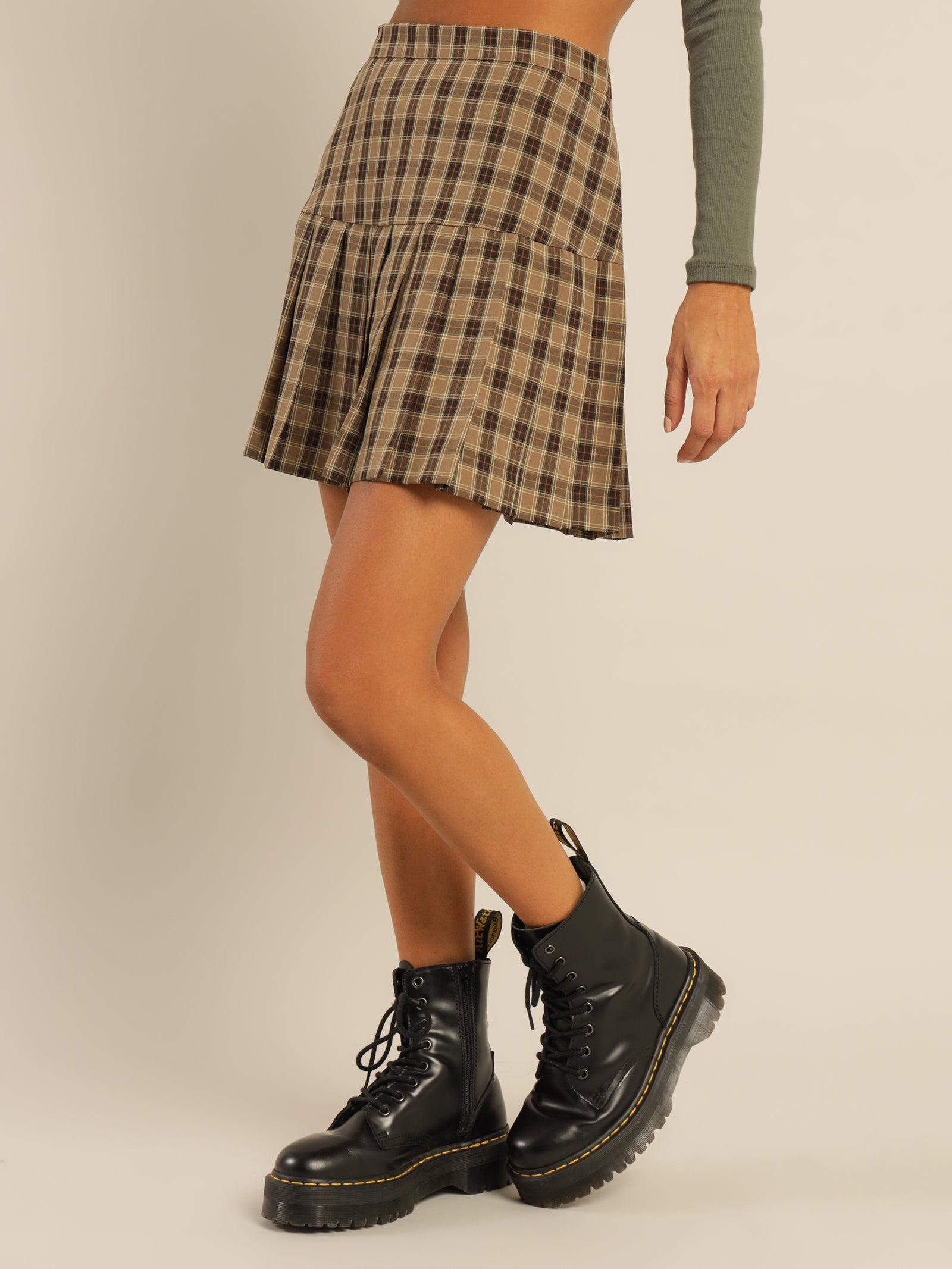 Rosé Muse check pleated skirt【black】-