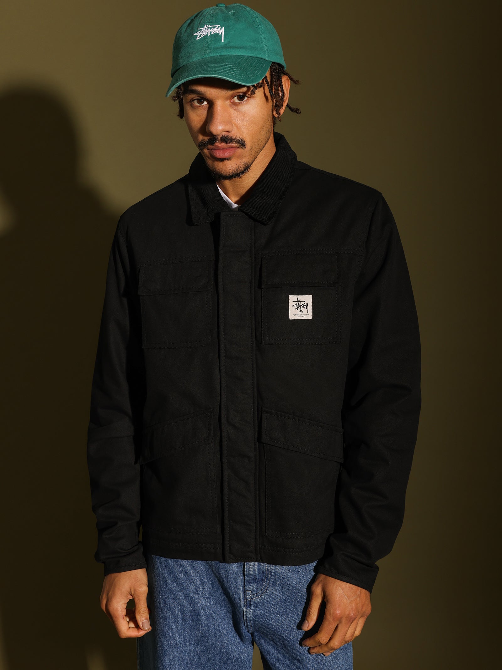 Washed Canvas Shop Jacket in Black - Glue Store NZ