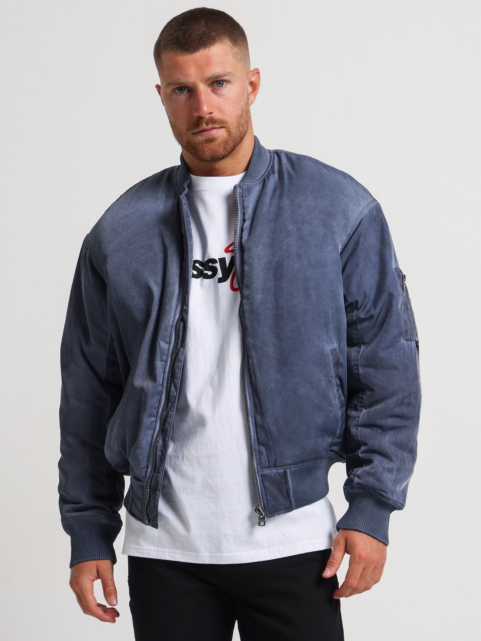 Dyed Nylon Bomber Jacket in Navy - Glue Store NZ